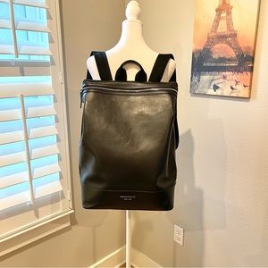 Aquatalia: Large Leather with Nylon Wide Strap Travel Backpack : Black